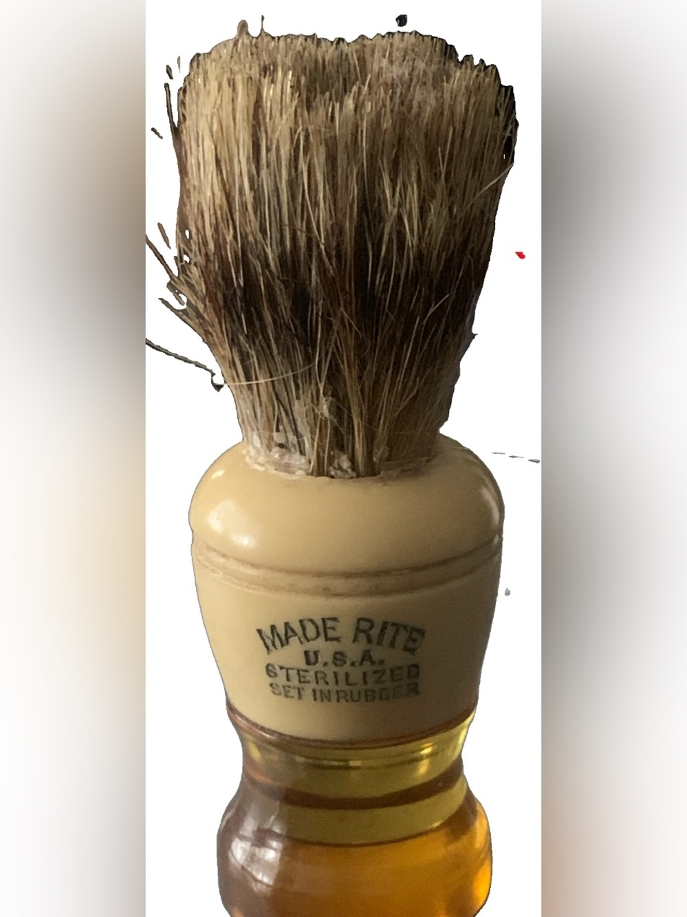 Vintage Made Rite Shaving Brush Bakelite Handle Natural Bristles Set in Rubber